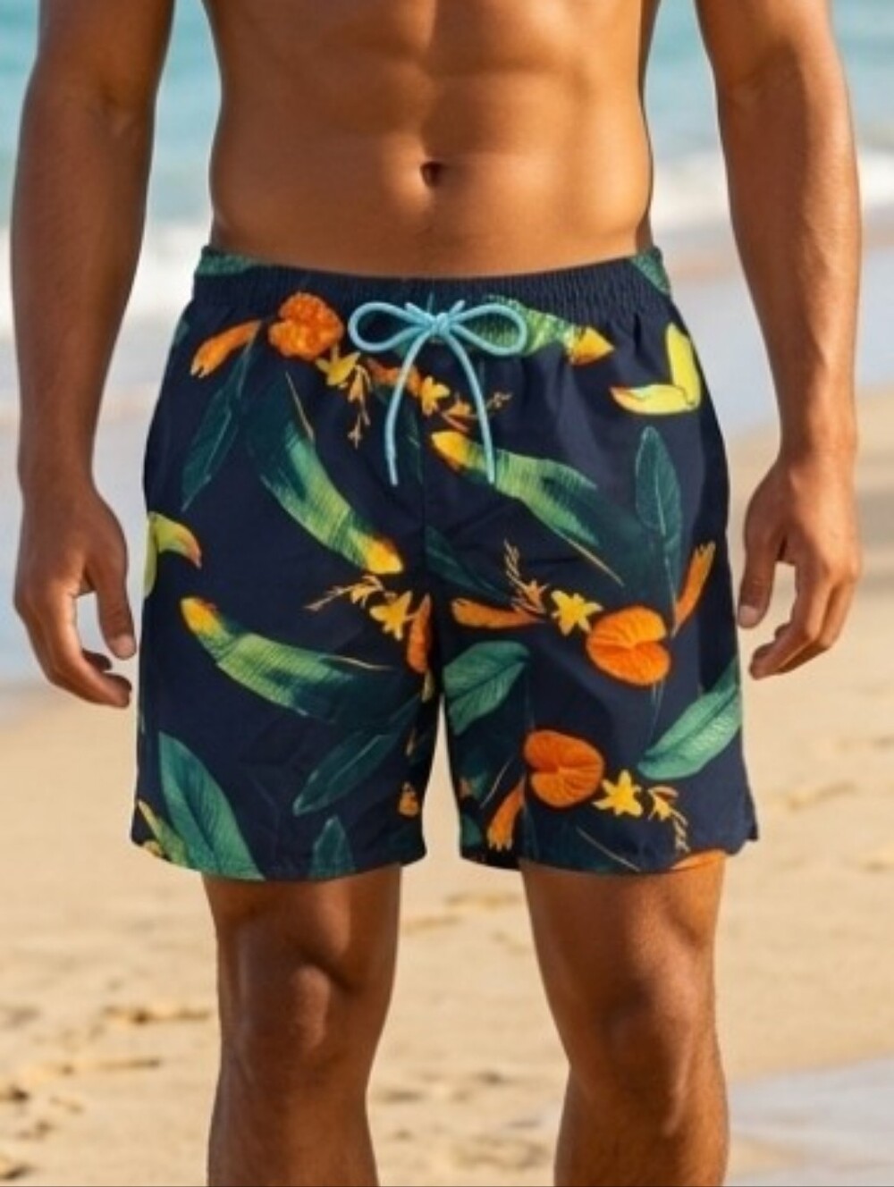 Old Navy Black Multicolor Tropical Print Swim Trunk